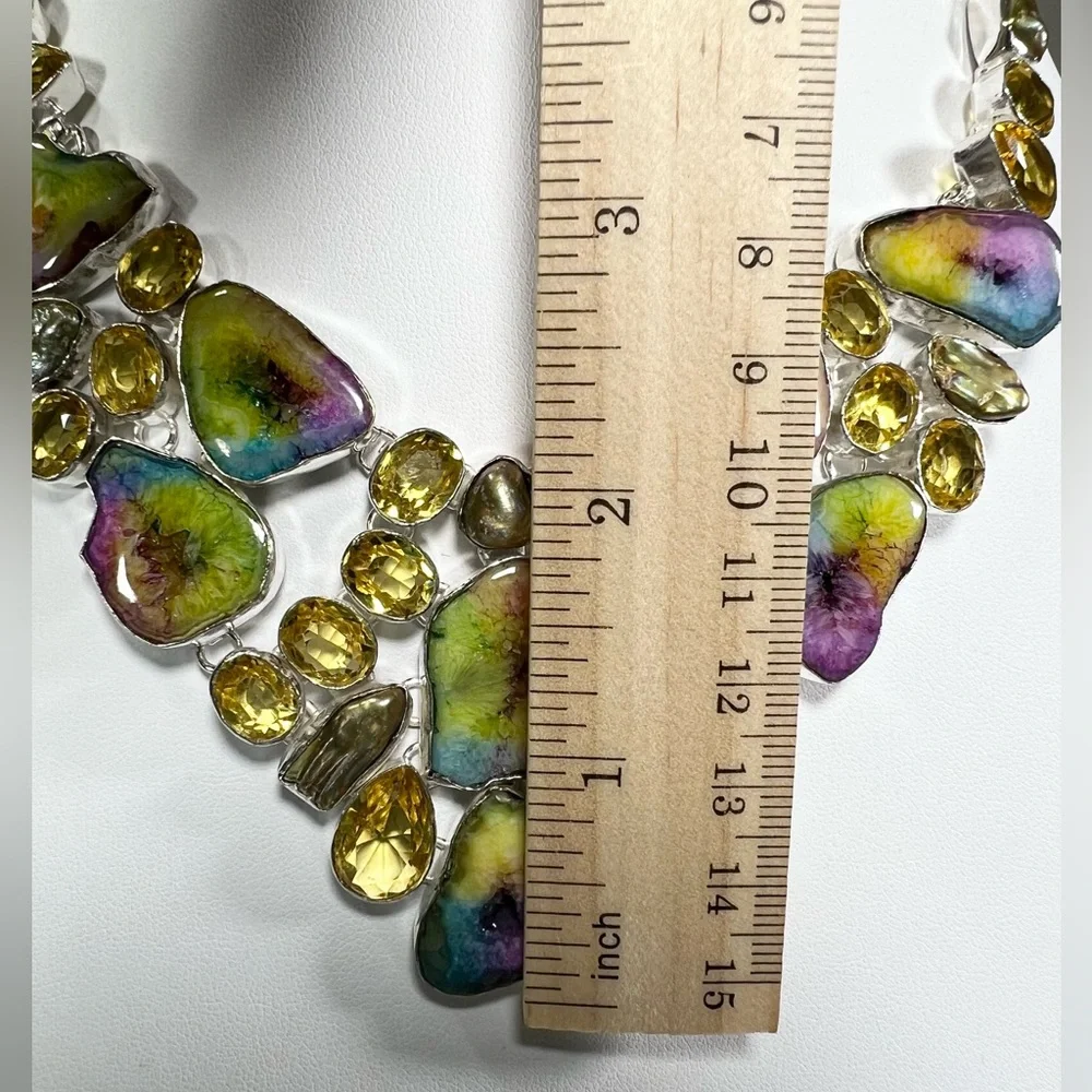 Rainbow Solar Quartz 925 Large Gemstone Necklace & Bracelet Set - Picture 7 of 8
